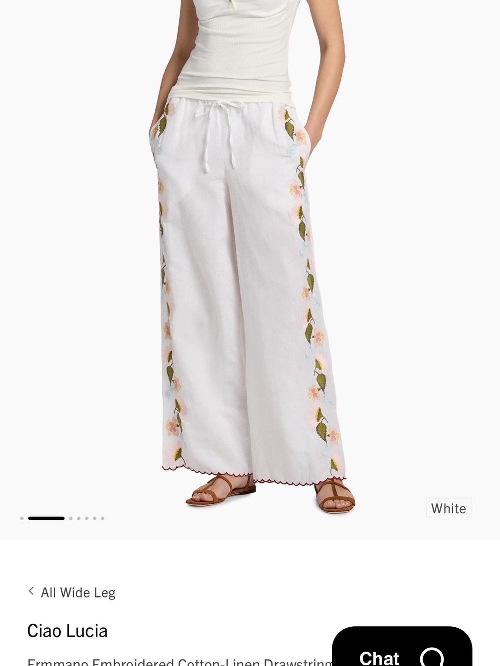 Ciao Lucia White Wide-Leg Embroidered Drawstring Pants